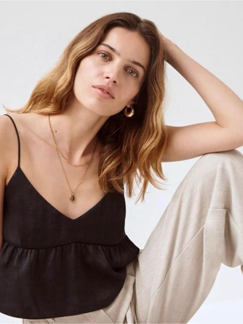 Aritzia Little moon black satin cami tank size XL
